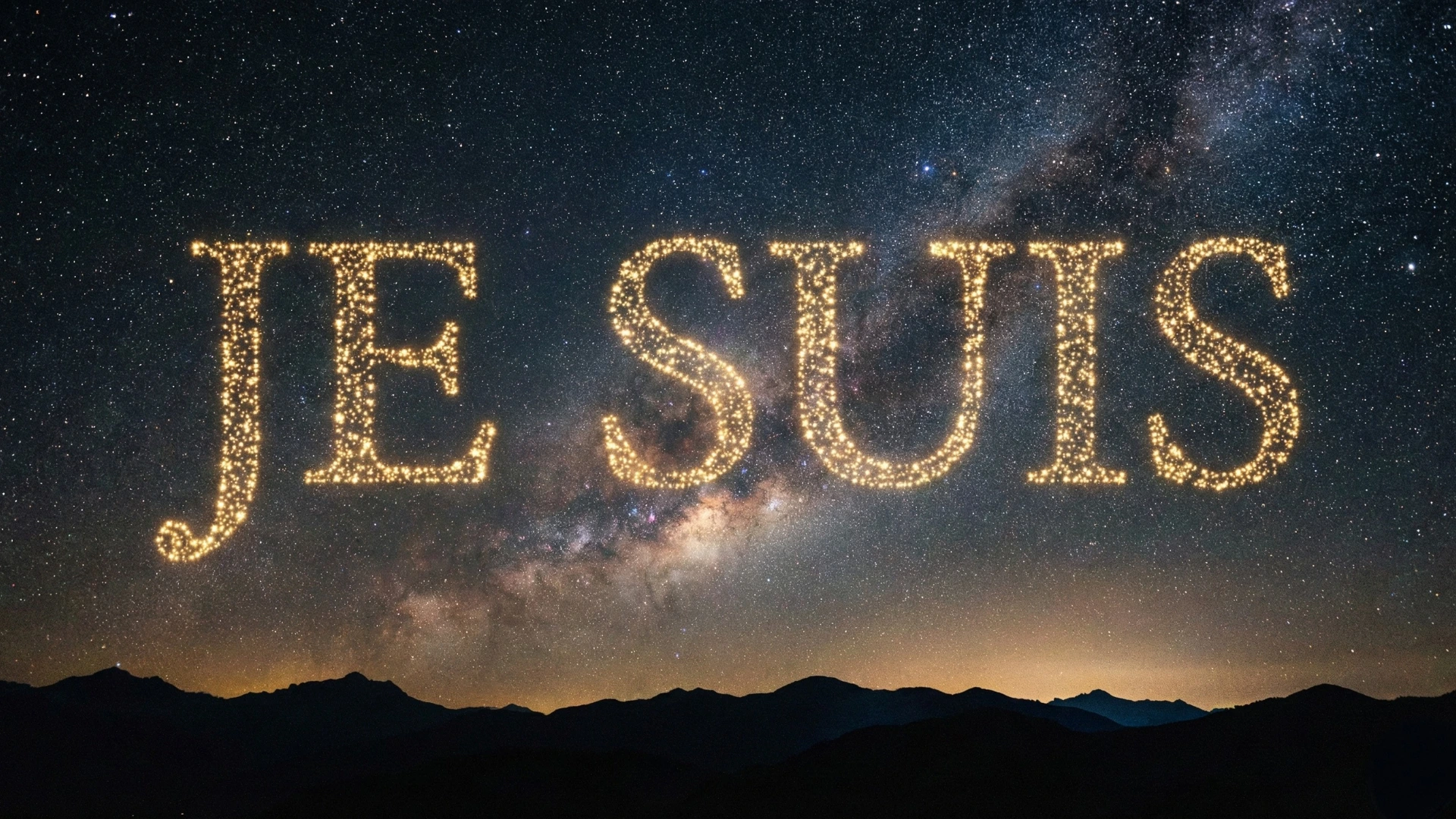 Ciel étoilé où les étoiles forment le mot “JE SUIS” en lumière dorée, symbolisant la révélation de Dieu.