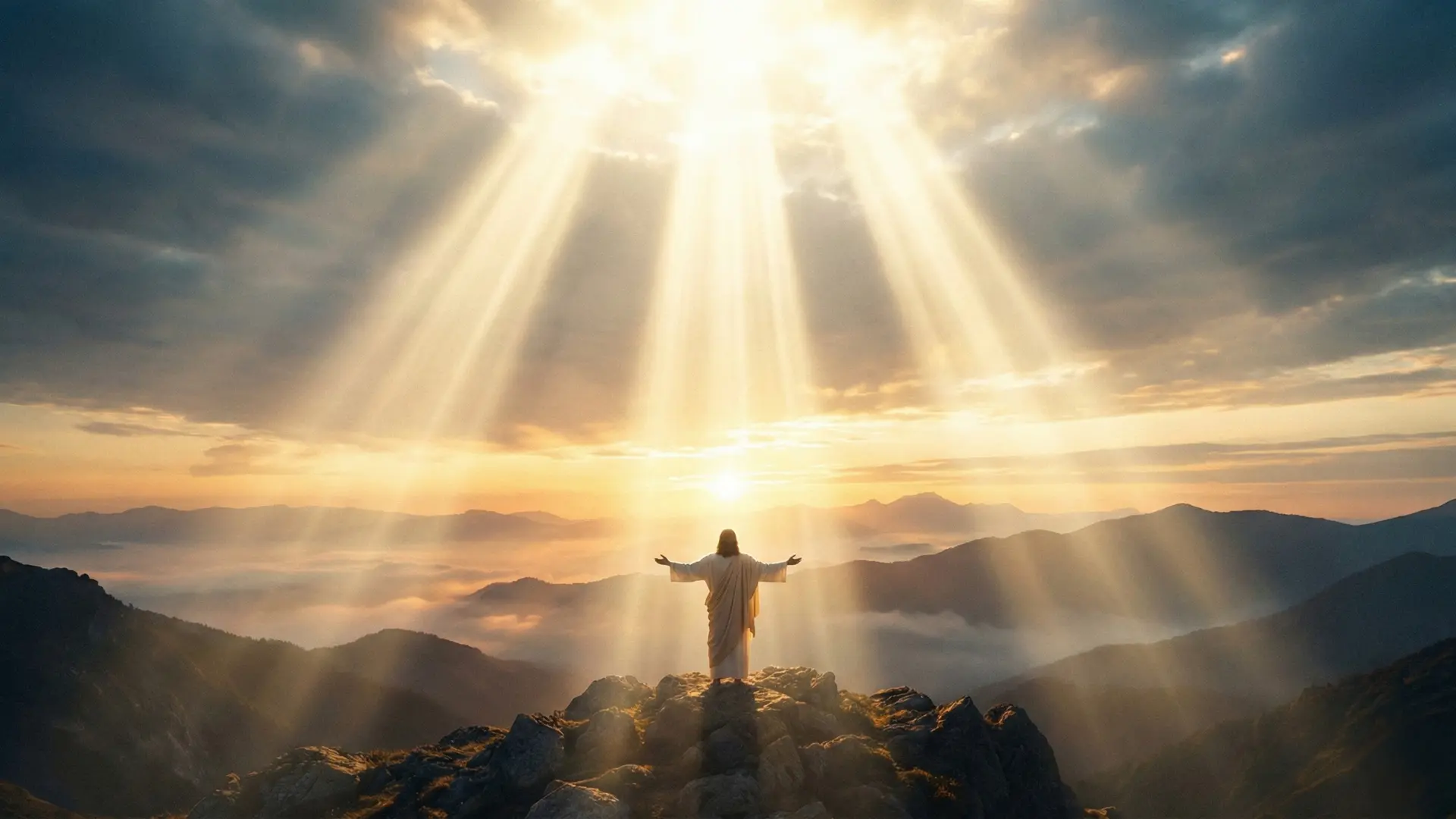 Jésus dans une lumière à trois rayons représentant le Père, le Fils et le Saint-Esprit.